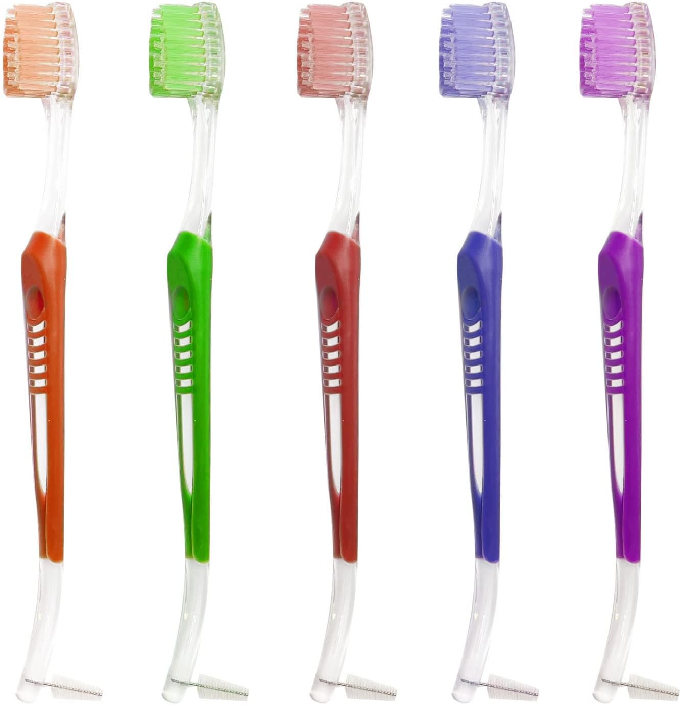 Pack of 5 Double-Ended Orthodontic Toothbrush V-Trim Brush with Interproximal Head Brush for Brace Cleaning, 5 Colours