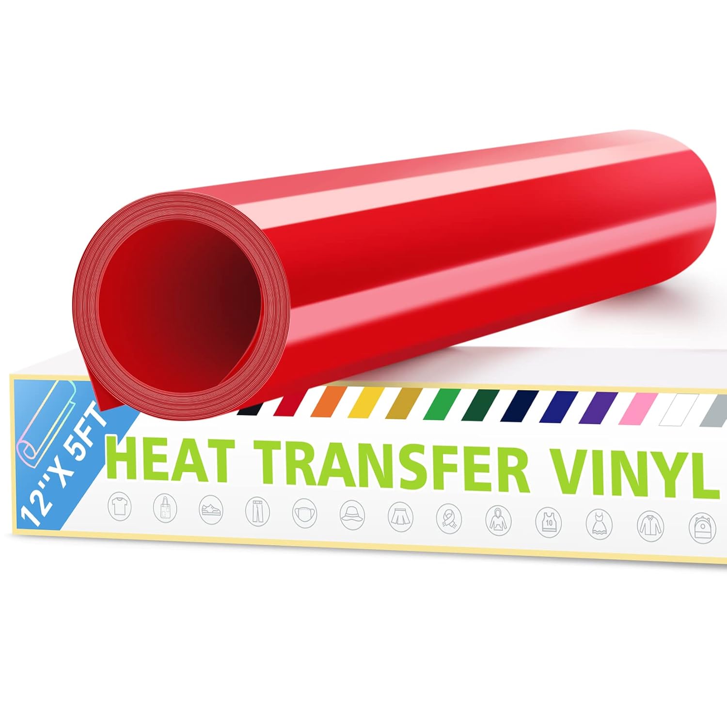Artcut 12 x 5ft HTV Vinyl Rolls, Heat Transfer Vinyl for Fabric, Shirts & All Surfaces - Easy Cut, Permanent (Red)