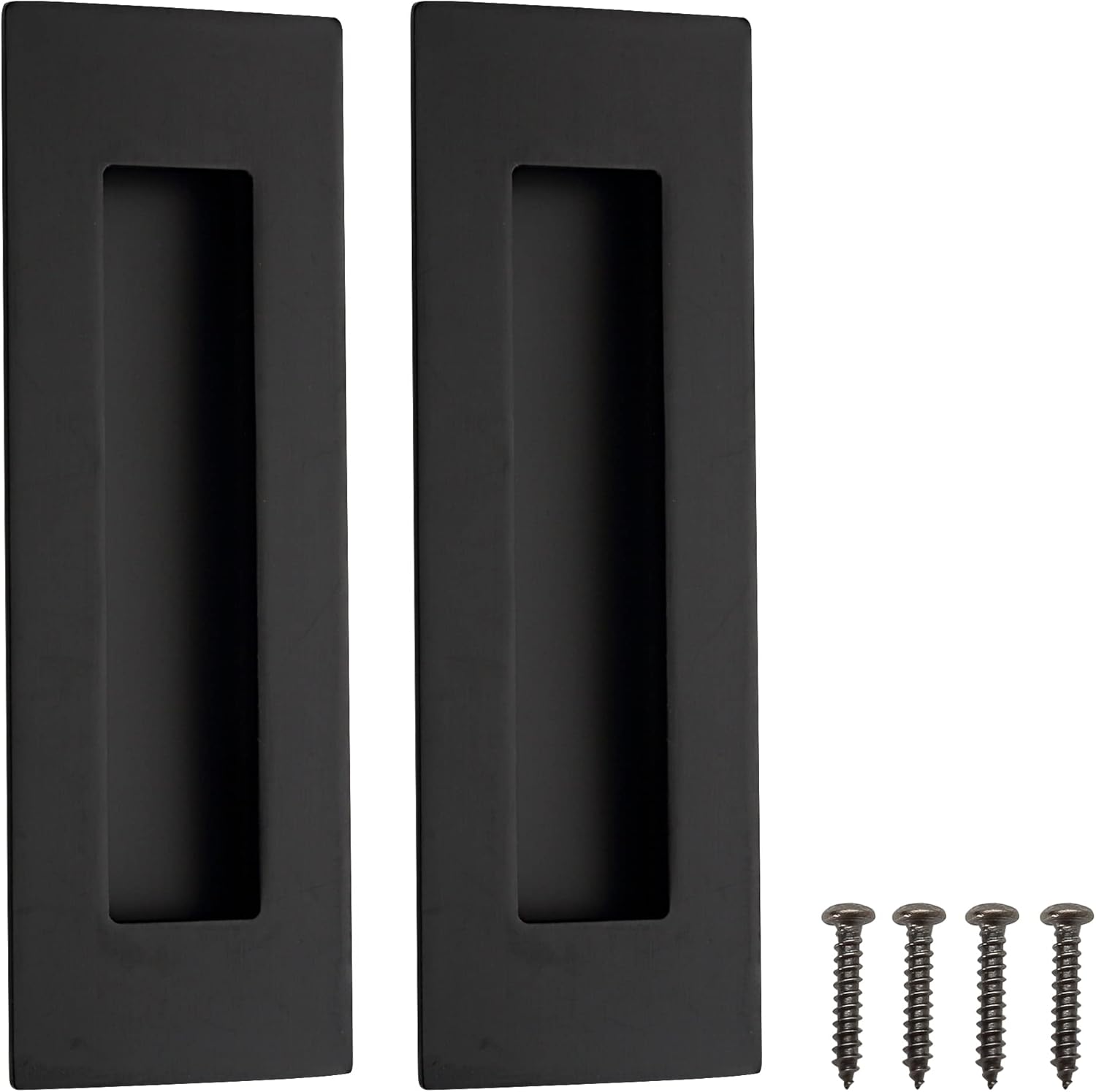 Malimali 6 Inch Recessed Finger Flush Pulls for Pocket Door Closet Door, Sliding Barn Door Handle, Matte Black Stainless Steel Rectangular Door Pulls Hardware(2 Pack)