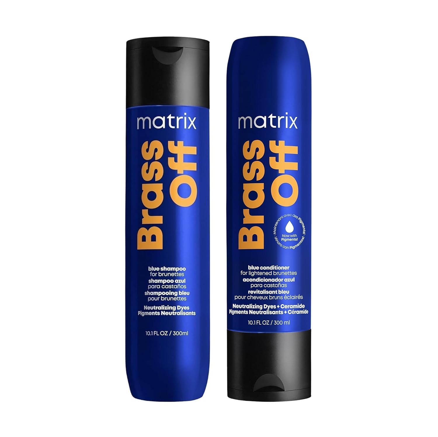 Matrix Brass Off Blue Shampoo and Pigmented Conditioner Set - Tones and Removes Brassy Orange Undertones, For Color-Treated Hair or Lightened Brunettes, Premium Salon Conditioner & Vegan, 10.1 Fl Oz