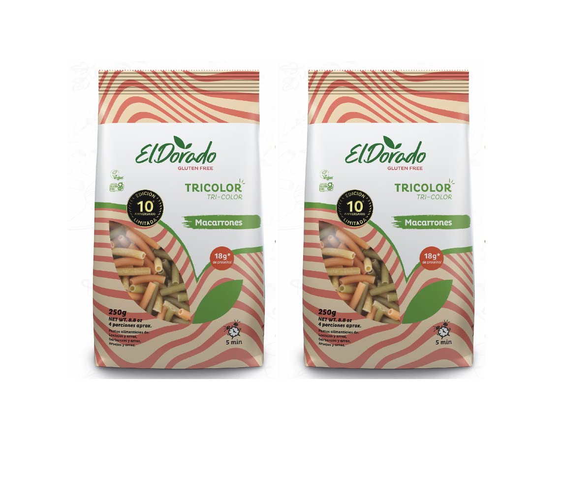 El Dorado Gluten Free Pasta, Vegan Legumes Pasta, Chickpeas Risoni Pasta, Green Peas Sedanini, Multicolor Macaroni, high nutricional value, Kosher, Great source of protein, easy to prepare, Without any artificial colorant, Non GMO, (Multicolor Macaroni Pack of 2)