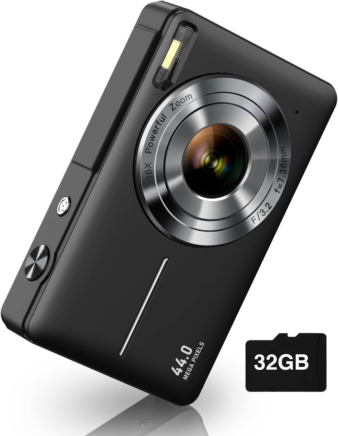 Digital Camera, FHD 1080P Kids Camera 44MP Point and Shoot Digital Cameras with 32GB SD Card, 16X Zoom, Two Batteries, Lanyard, Compact Small Camera for Kids Boys Girls