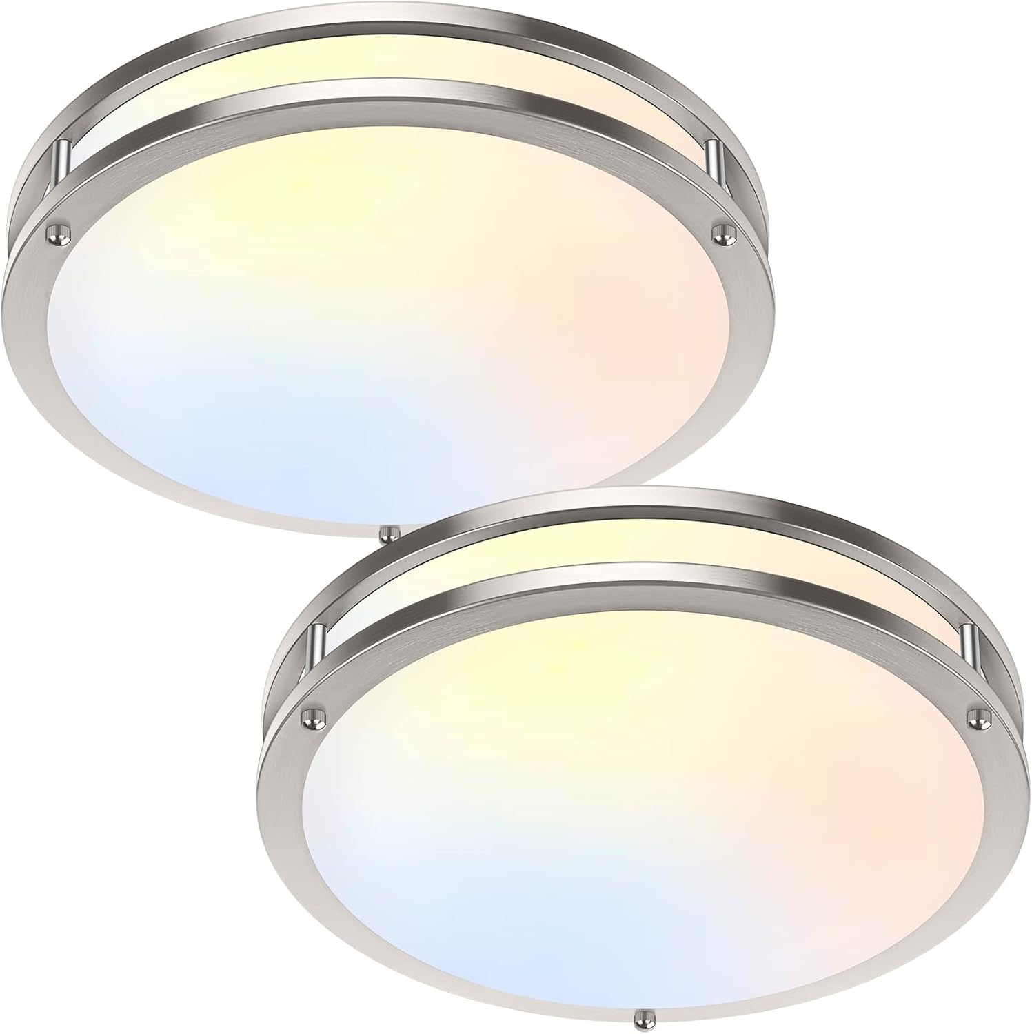 36W LED Ceiling Lights for Bedroom Kitchen, 3600lm Super Bright, Dimmable Flush Mount Light Fixtures 6500K/5000K/4000K/3000K/2700K Adjusted Modern Lamps 2PACK, 13 Inch, Nickle