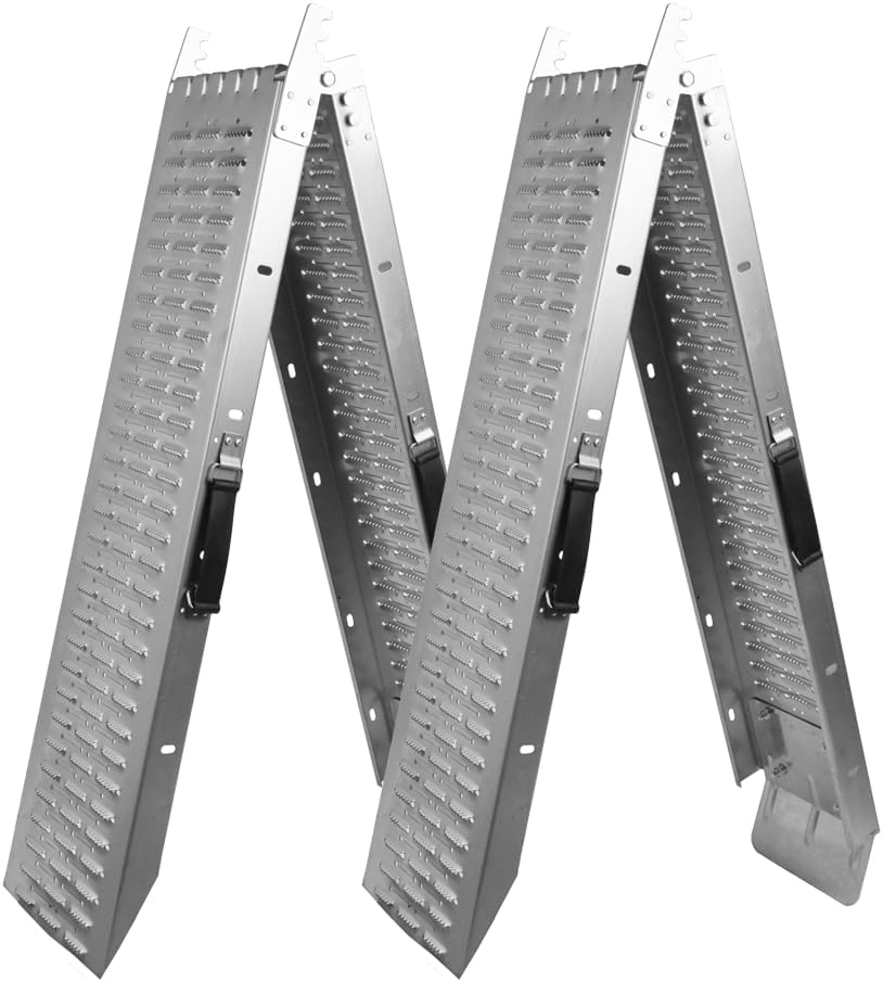 Ramps Steel Folding Pair 1.8 Metre 400KG Trailer Motorbike Ride On Mower Motorbike Motorcycle 1800mm x 225mm x 45mm NOT SUITABLE FOR TRACK MACHINES Handle loads of up to 200kg each