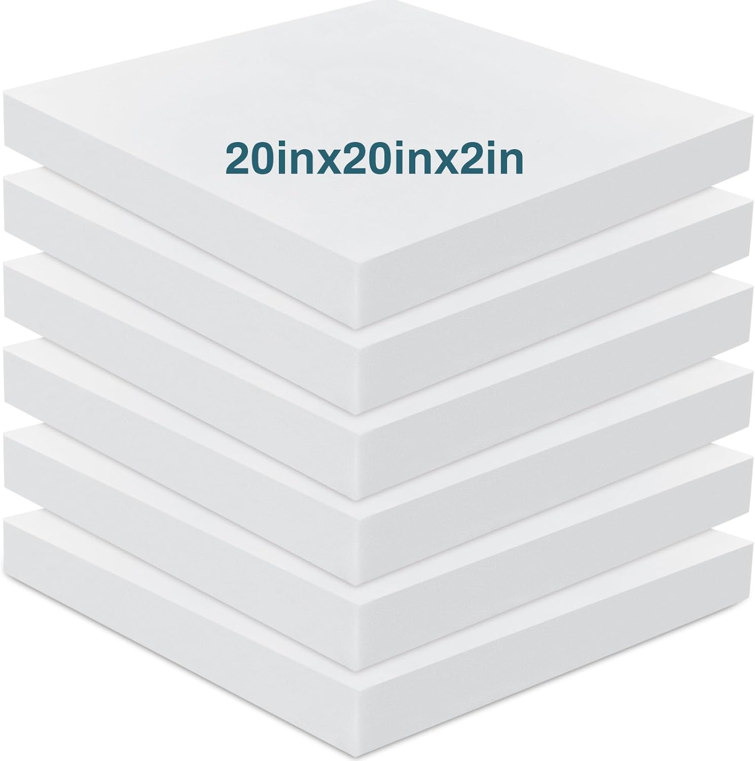 Frienda 6 Pack 2" x 20" x 20" Upholstery High Density Foam Cushion White Square Seat Replacement Cushion or Commercial Use Stuffing Craft Foam Couch Chair Padding DIY Projects