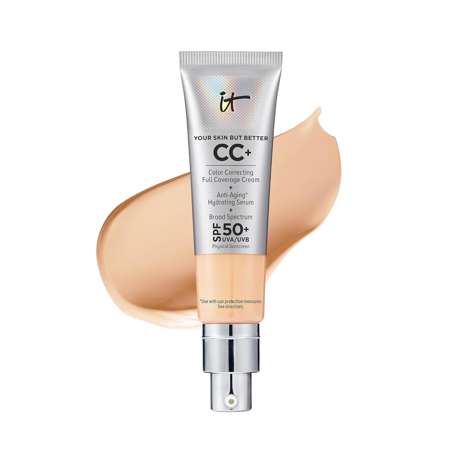 IT Cosmetics CC+ Cream - Full-Coverage Foundation With SPF 50, Color Corrector & Anti-Aging Serum, Formulated With Niacinamide & Hyaluronic Acid, Natural Finish, For All Skin Types, 1.08 fl oz