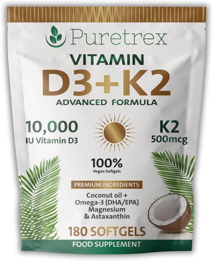 Vitamin D3 + K2 Softgels | High-Strength D3 with MK-7 | Omega-3 DHA/EPA, Astaxanthin, Black Seed Oil, Algal DHA, Immune & Bone Health Support | 180 Softgels
