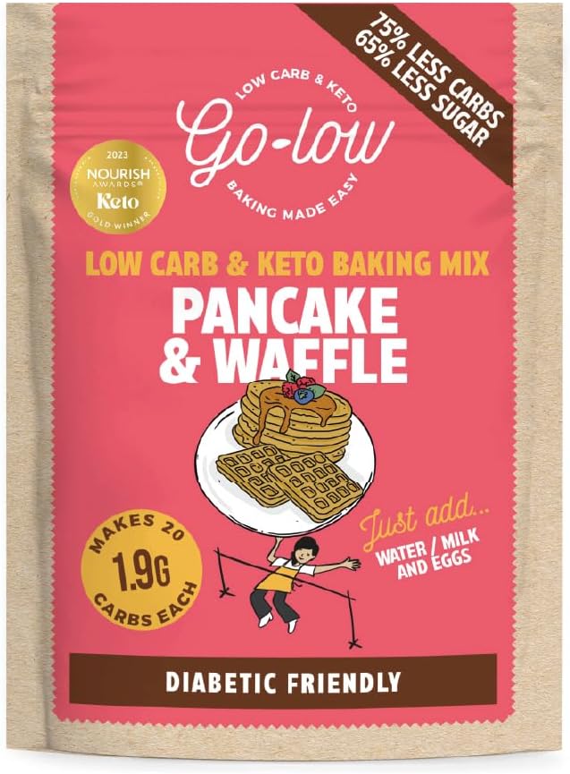 GO-LOW Keto Pancake & Waffle Mix 1.9g Carbs, Sugar-Free, Low-Carb & Diabetic-Friendly, Almond Flour, Gluten Free, Vegan & Paleo. No Additives, Wholefood Ingredients. Easy, Fluffy Pancakes & Waffles