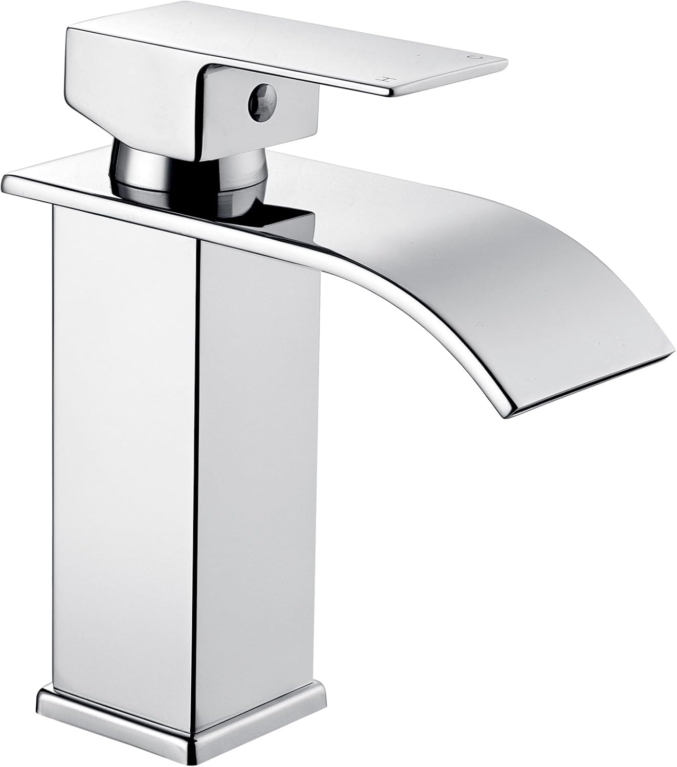 Peppermint Basin Taps Mixers Waterfall Bathroom Sink Mixer Tap Mono Square Stainless Steel Monobloc 1 Hole with G1/2'' Hoses Modern Cloakroom Taps Chrome Single Lever