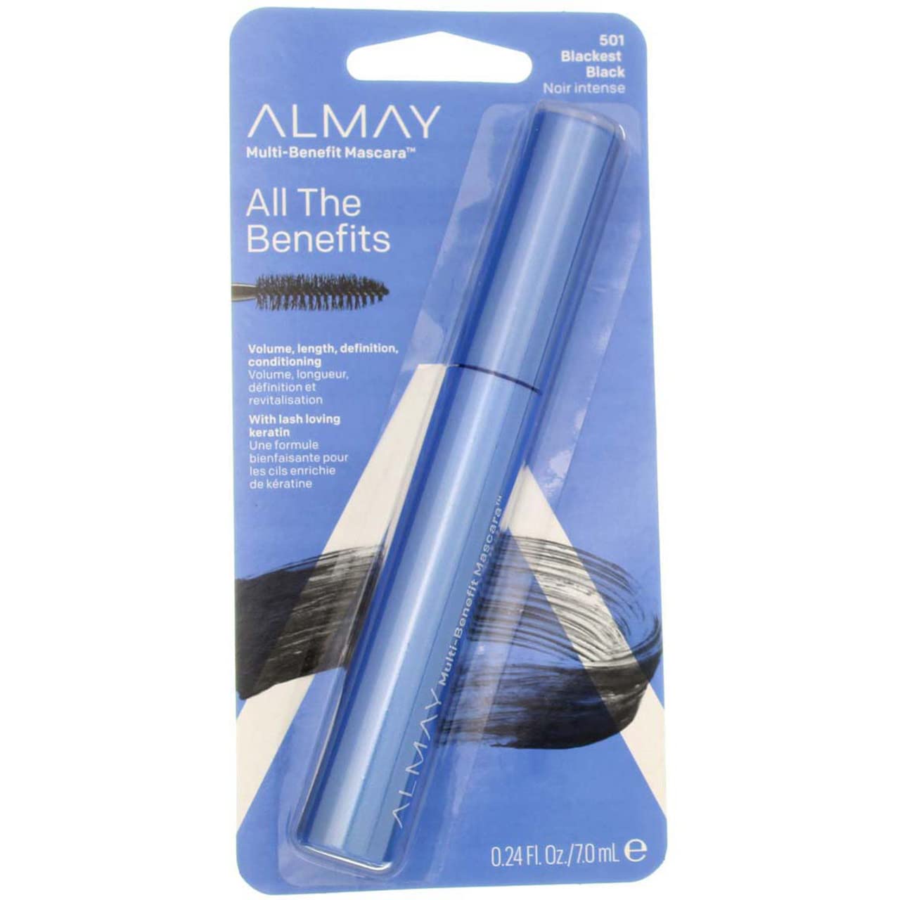 Almay Mascara, Volume, Length, Definition & Conditioning, Multi-Benefit Eye Makeup, Hypoallergenic and-Fragrance Free, 501 Blackest Black,0.24 Fl Oz (Pack of 1)