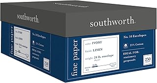 Southworth FSC Certified 55% Recycled 25% Cotton Linen Business Envelopes, #10 (4 1/8in x 9 1/2in), 24 Lb, Ivory, Box Of 250, J564-10