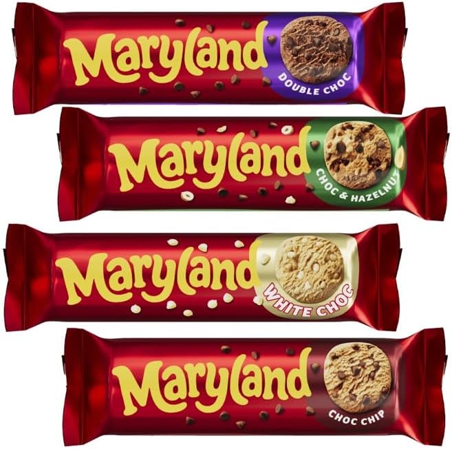 Maryland Four Mix Flavour Cookies 200g x each | Chocoalte chip, Double chocolate, White & Hazelnut Chocolates | Perfect biscuits for Gifting | Biscuits for HIM & HER (1 Bundle)