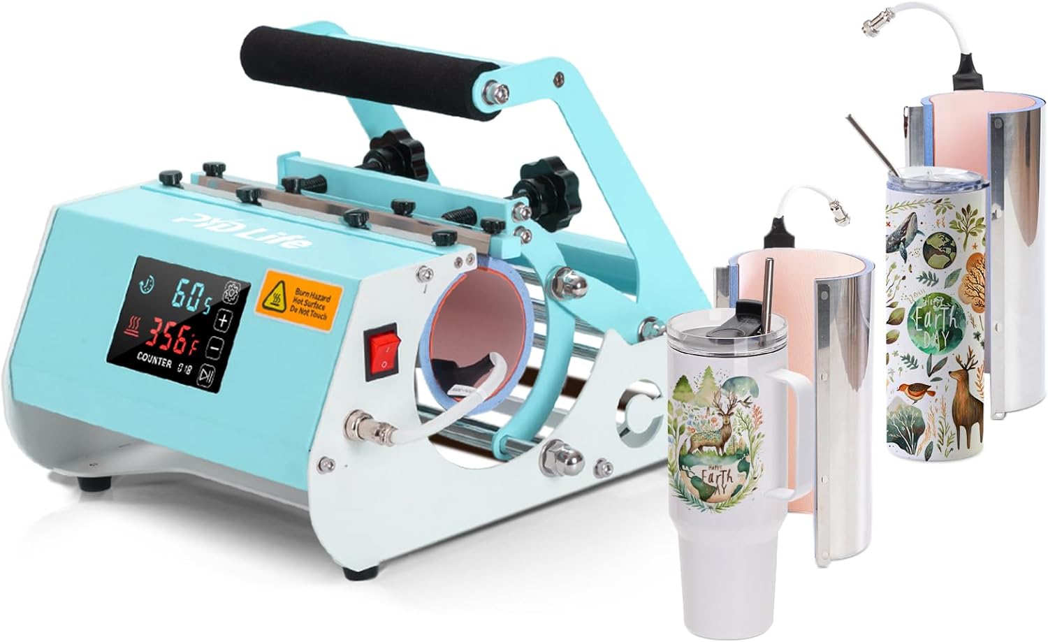PYD Life 2 in 1 40 OZ Tumbler Heat Press Machine 110 V Mint Green 20 OZ 30 OZ Mug Heat Press Touch Screen for 40 OZ Tumbler with Handle Sublimation Tumblers Bottles Mugs Glass Tumbler Printing