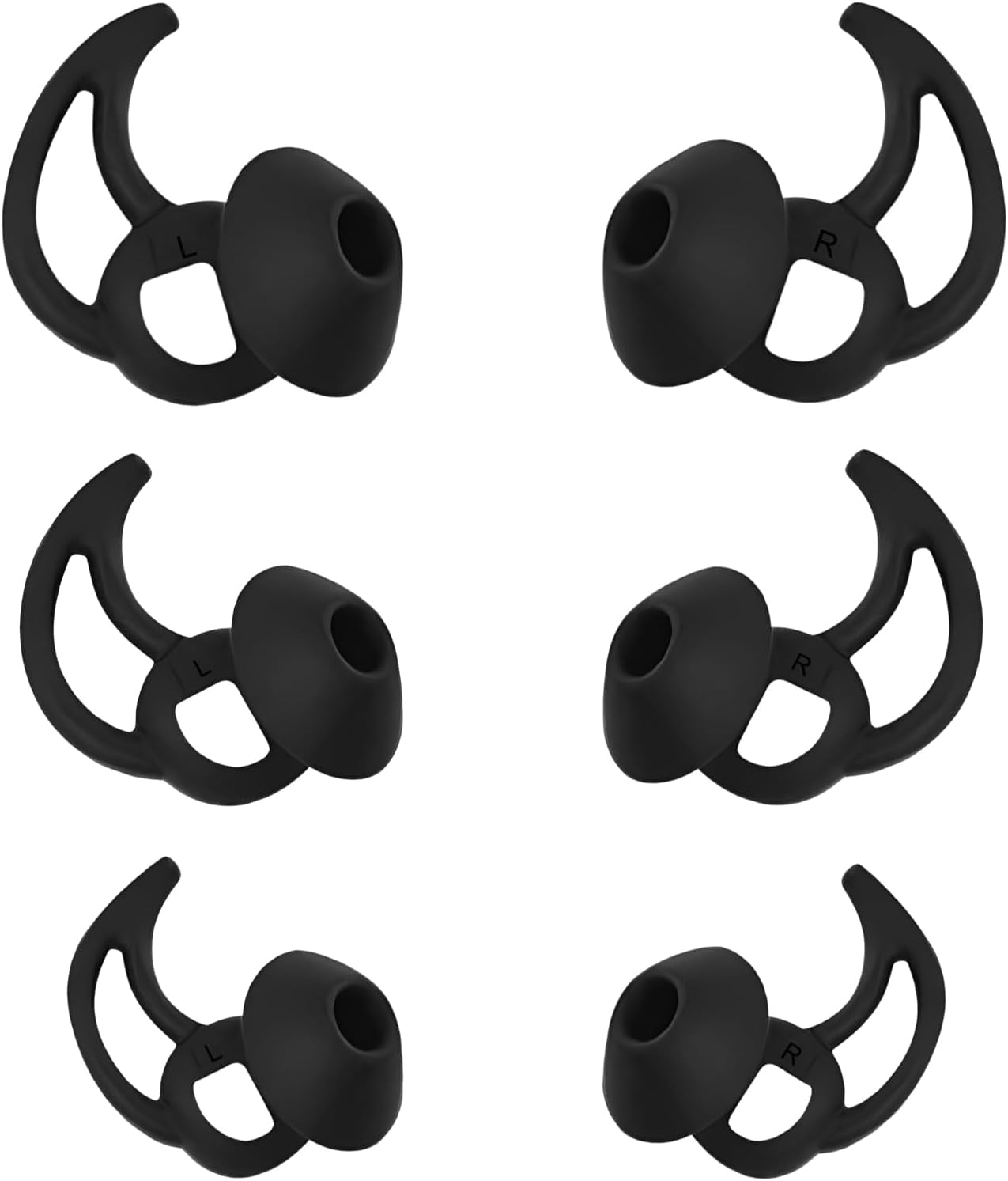 Silicone Earbud Caps - Replacement Tips Compatible with Bose Quietcomfort & Sport Headphones - 3 Pairs S M L Black