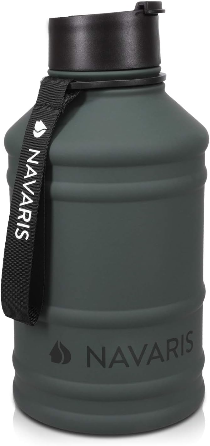 Navaris Stainless Steel Water Bottle - 2.2 Litre Large Metal Sports, Camping, Gym Canteen for Drinking Water, Liquid, Drinks