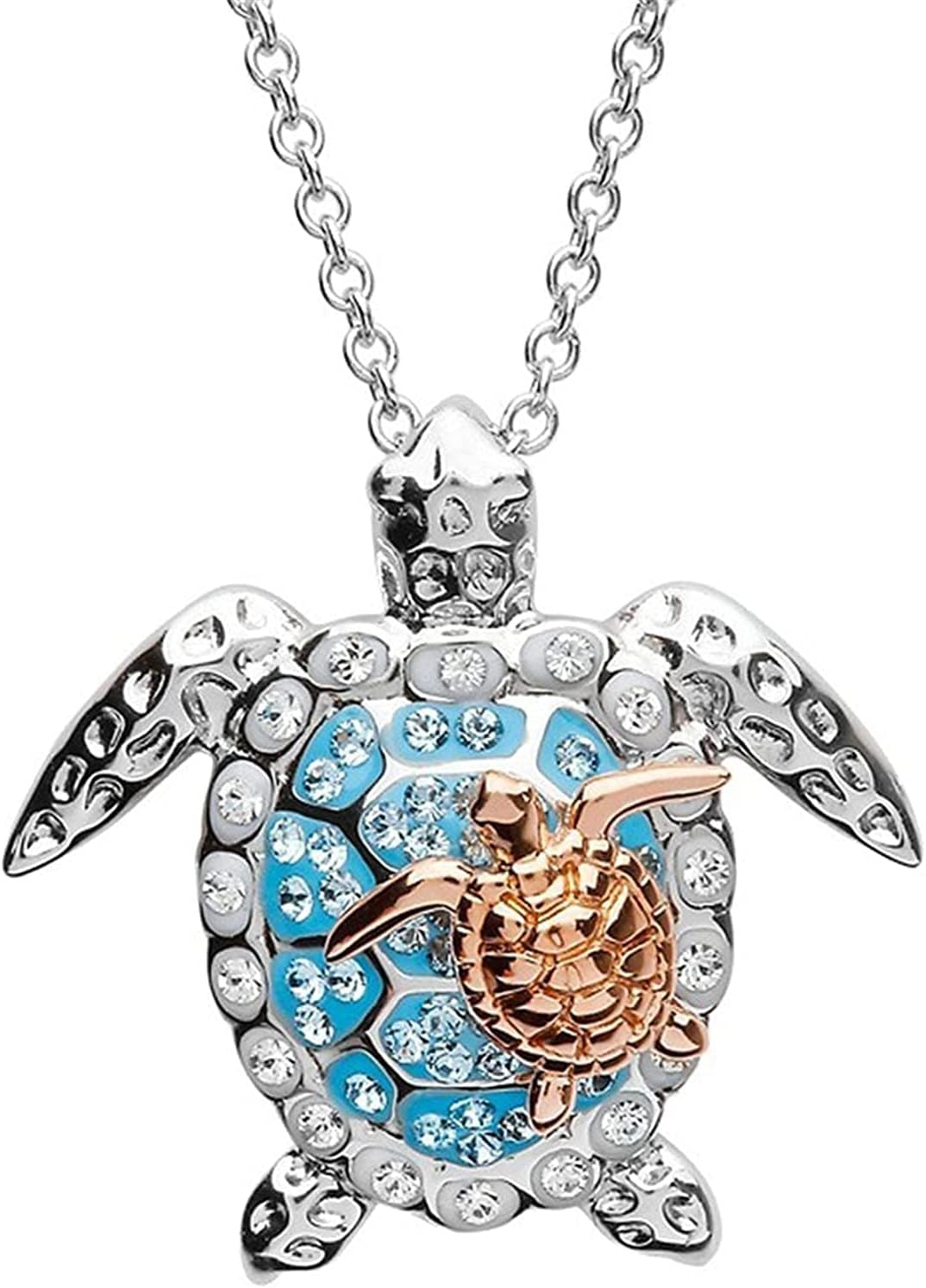 U-M Silver Created Blue Opal Sea Turtle Pendant Necklace, Birthstone Turtle Necklace Jewelry for Women (Blue) Attractive Processed