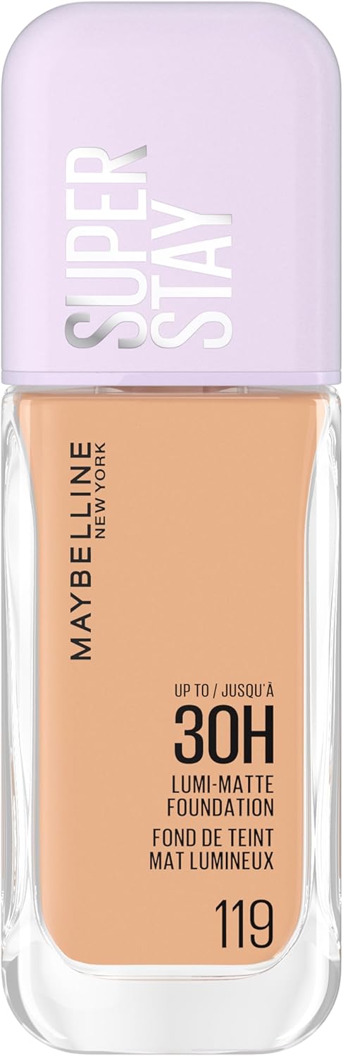 Maybelline New York Super Stay up to 30H Lumi-Matte Foundation, Medium-Full Coverage, Vegan Formula*, Amino Acids, Niacinamide, Vitamin E - Shade 119