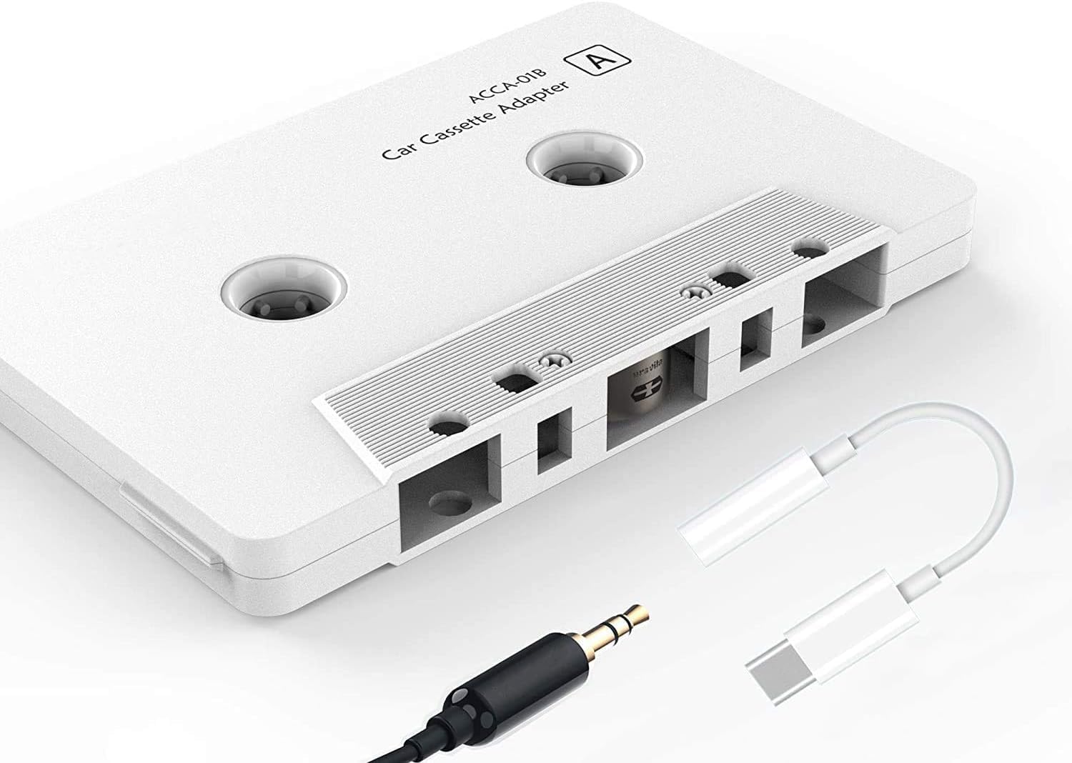 Car Audio aux Cassette Adapter and a Type C to 3.5mm Audio Aux Jack Adapter,Compatible for Google, Samsung, Xiaomi, Huawei All Type C Port Devices,White