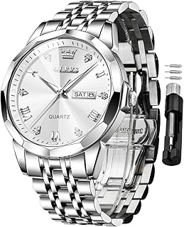 OLEVS Men Watches Business Dress Diamond Analog Quartz Date Luxury Wrist Watch Casual Stainless Steel Waterproof Luminous Two Tone Watch for Men