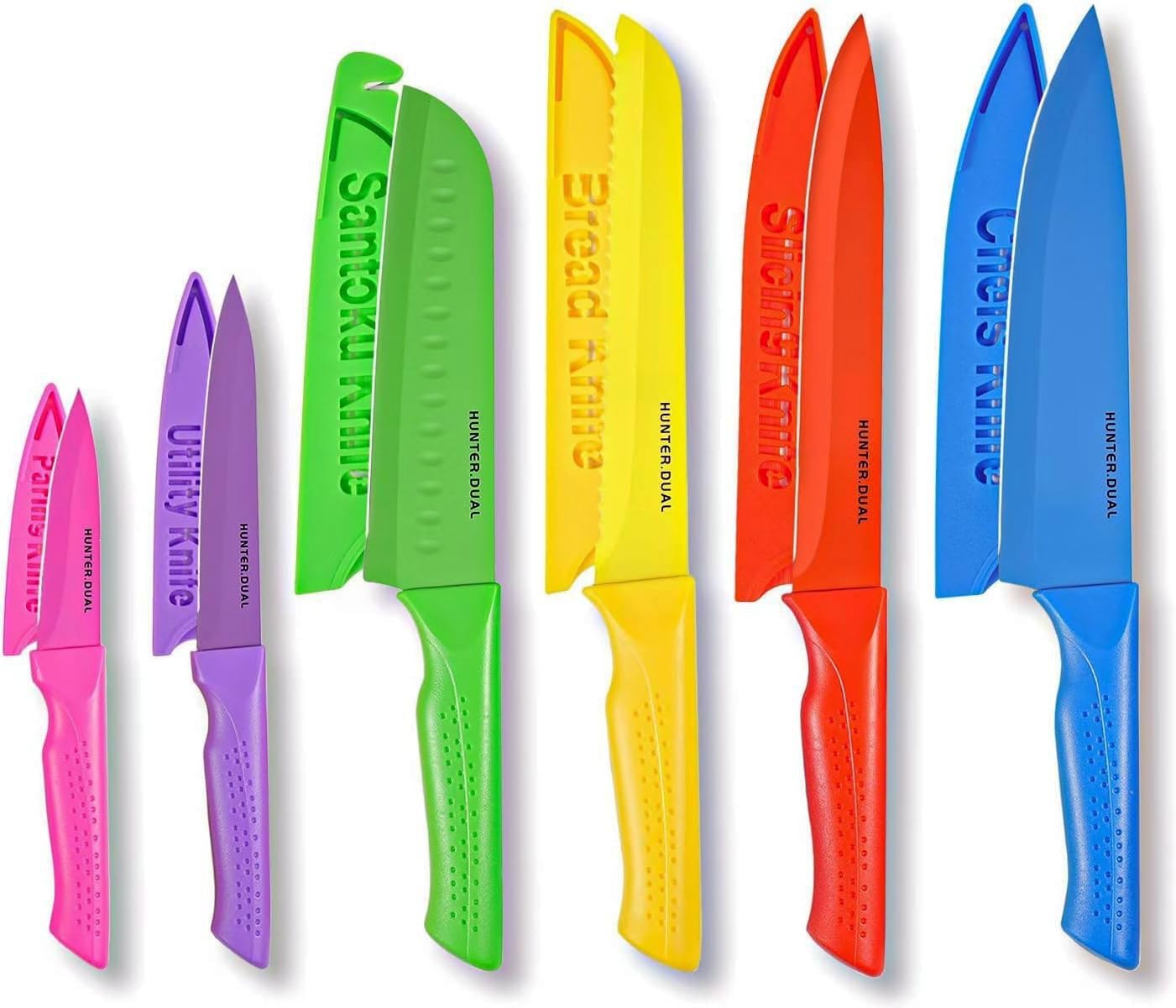 Knife Set, 12-PC Colorful Kitchen Knife Set, 6 Sharp Kitchen Knives with Built-in Sharpener Covers for Cooking, Cutting&Chopping (Multicolor)