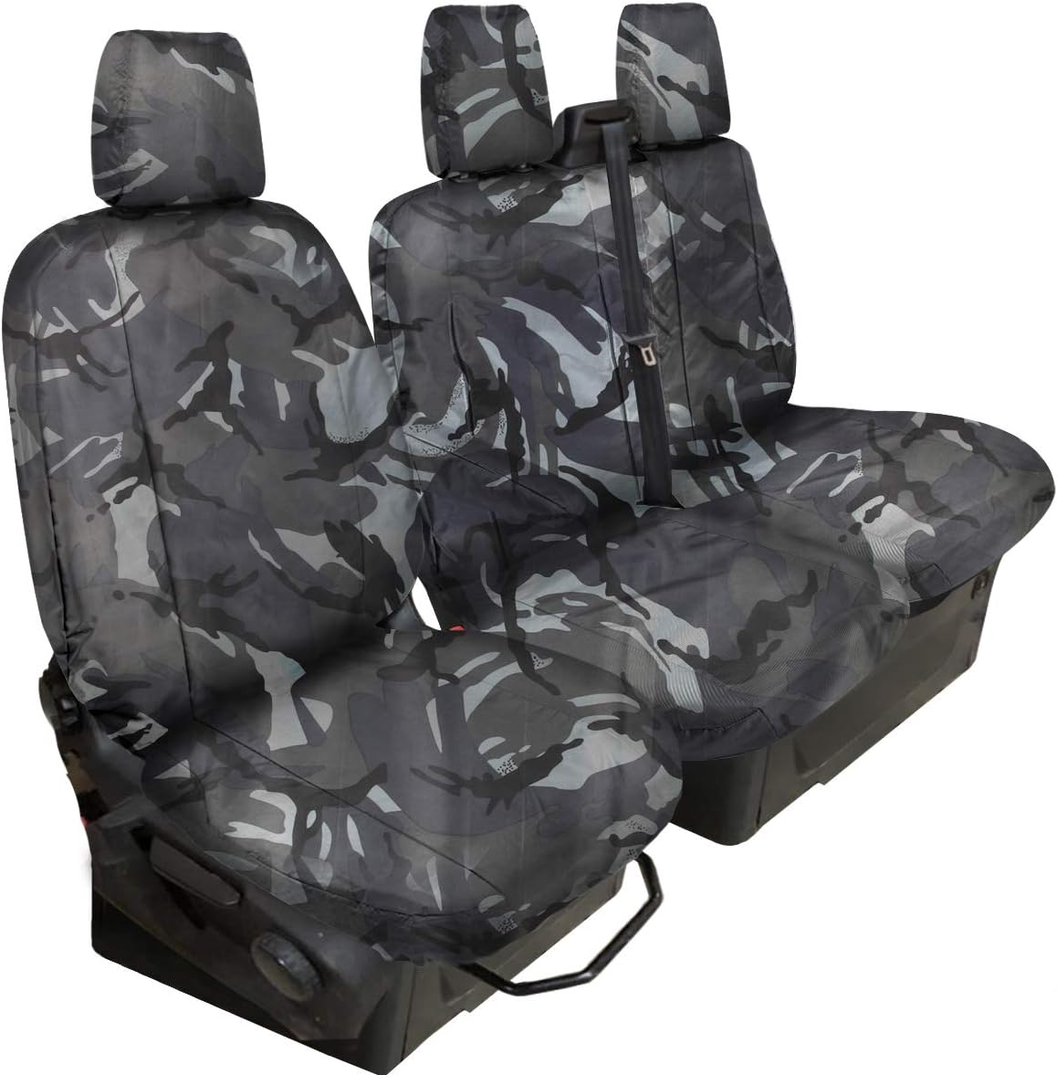 Shield Autocare Ford Transit Custom Seat Covers 2013-2023 | Fully Tailored Fit, Waterproof Custom Fitting Heavy Duty Driver & Double Passenger Chair Accessories Protection (Grey Camo)