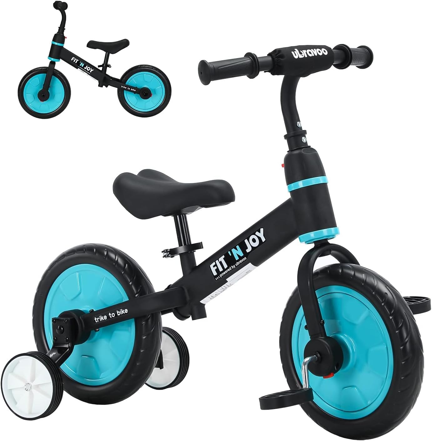 UBRAVOO Fit 'n Joy Beginner Toddler Training Bicycle, 4-in-1 Kids Balance Bike with Pedals & Training Wheels Options, Trike to Bike Riding Toys for Boys Girls 2-5