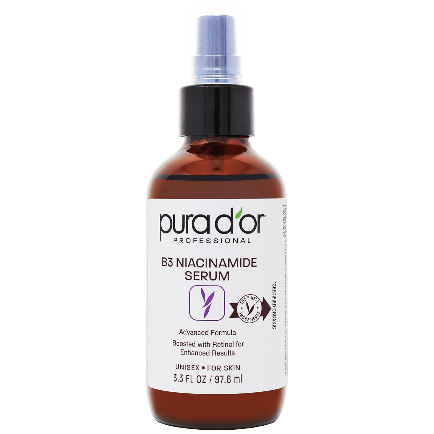 PURA D'OR 3.3 Oz B3 Niacinamide Advanced Facial Serum - Skin Care Formula with Retinol For Wrinkles, Hydration & Radiant Complexion - All Skin Types, Hypoallergenic - Women & Men