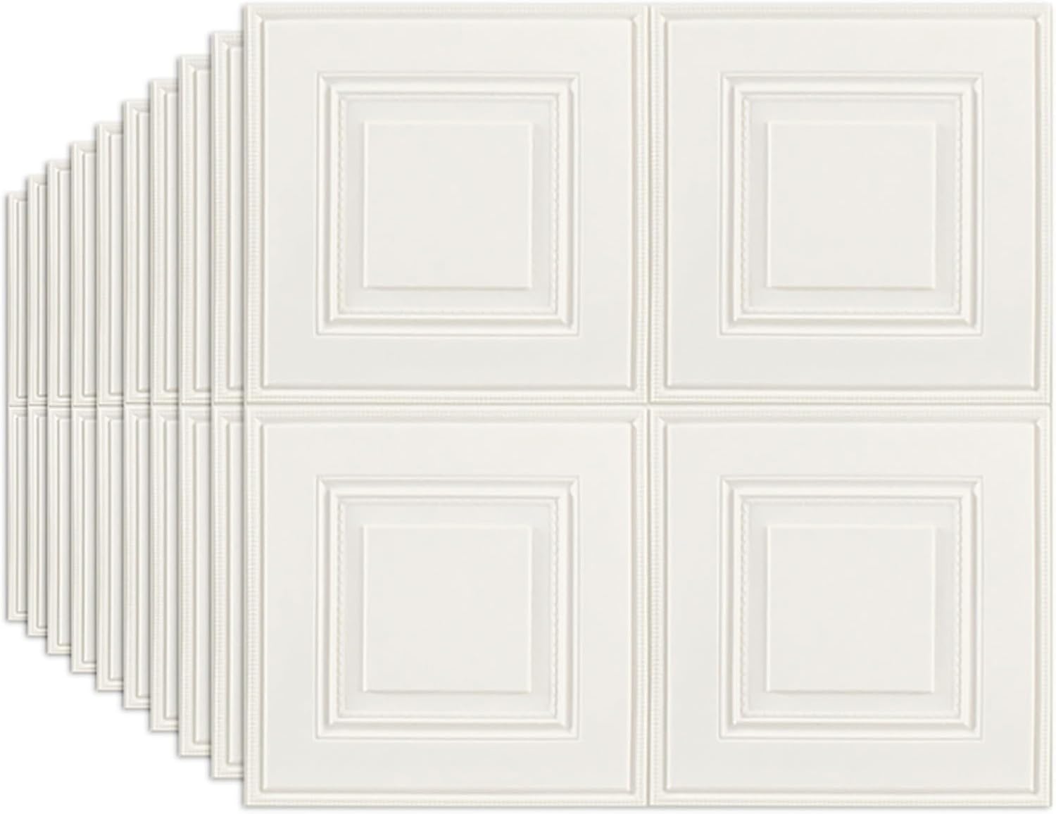 Tarwanear 10pcs Cream White Grid Panels for Walls 70 * 70cm Self Adhesive 3D Wall Panels Peel and Stick 3mm Thick Wall Tiles Waterproof Foam Faux Brick for Ceiling Tiles Kitchen Bathroom