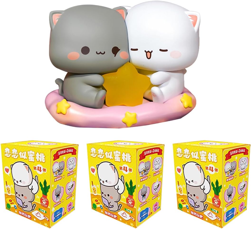 Mitao Cat Series 4 Blind Box Kawaii Figures Action Random Collection Guess Blind Bag Collectible Desktop Ornaments Cute Model Birthday Gift（3 Pack）