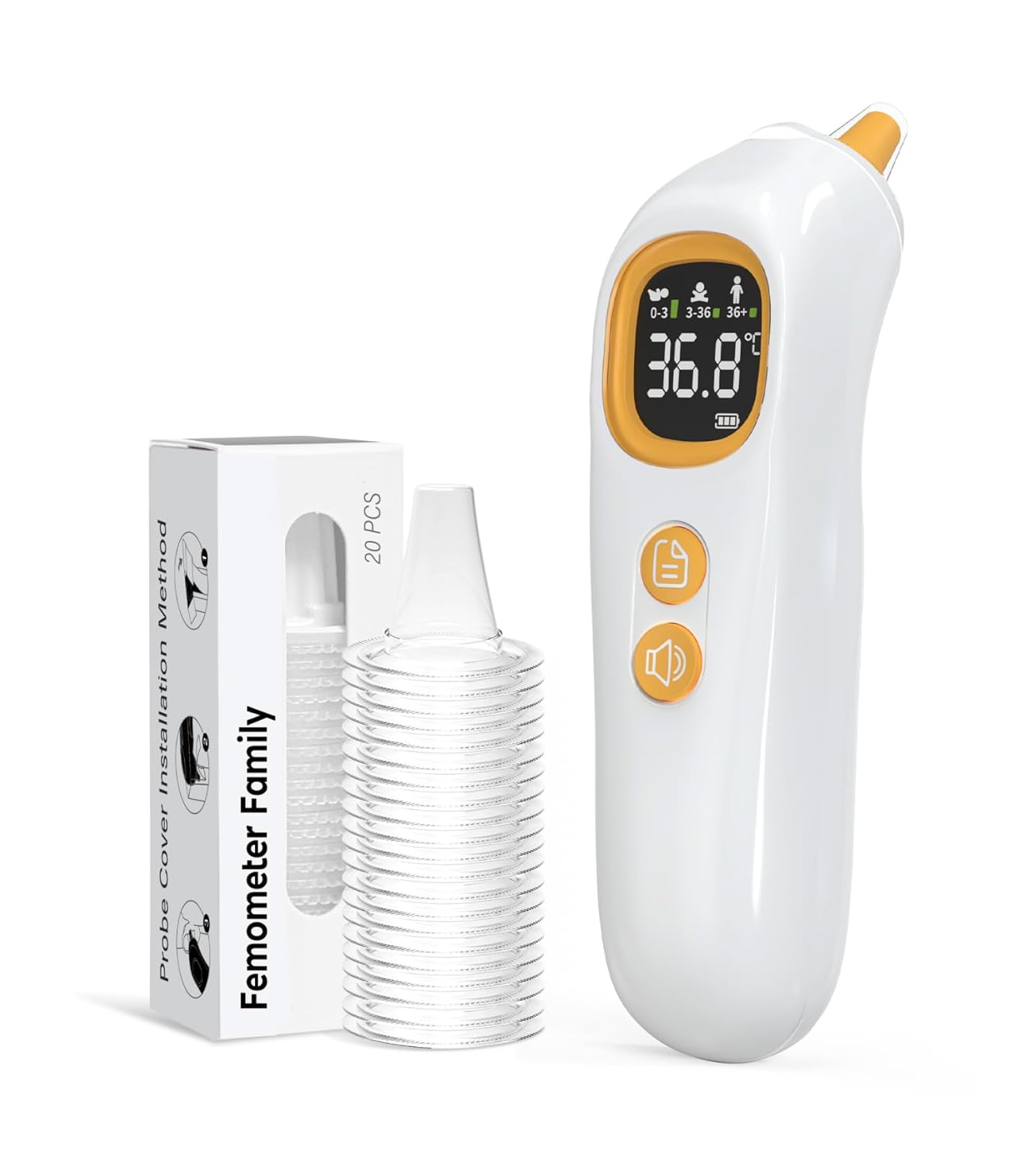 Highly Accurate Ear Thermometer, 1s Fast Reading, Smart Age Grouping Temperature Guidance, 32 Memory Recall, Mute Mode, Digital Thermometer for Kids and Adults - 20 Disposable Probe Covers Included