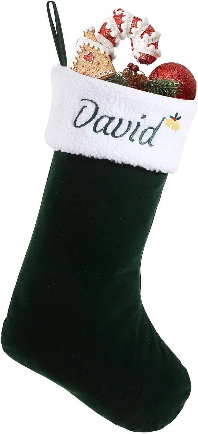 Personalized Christmas Stockings with Embroidered Name & Monogram, Custom Christmas Stockings for Kids Family, 5 Pack 18" Large Xmas Stockings for Fireplace Holiday Party Decoration, Green Stocking