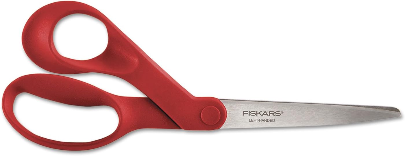 Fiskars 94507797J Our Finest Left-Hand Scissors, 8-Inch Length, 3-3/10-Inch Cut, Red