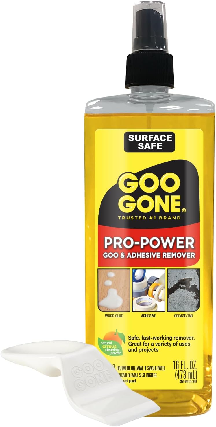 Goo Gone Spray Pro-Power Adhesive Remover with Scraper, Professional Strength, Easily Removes Wood Glue, Grease, Tar, Stickers, Goos, Wet Paint & Grime, Surface Safe, Fast Working, 16 Fl Oz