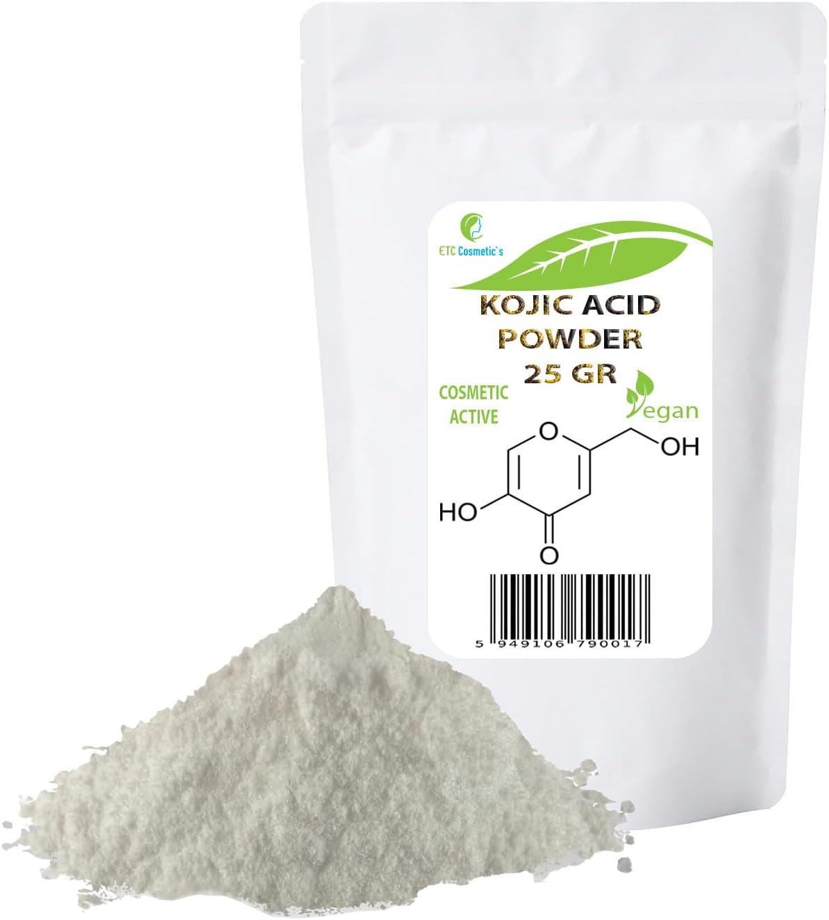 Kojic Acid Powder - 25Gr - can be incorporated into skin care formulations designed to lighten skin tone, moisturizers, creams, lotions, gels, fluids, serums, soaps