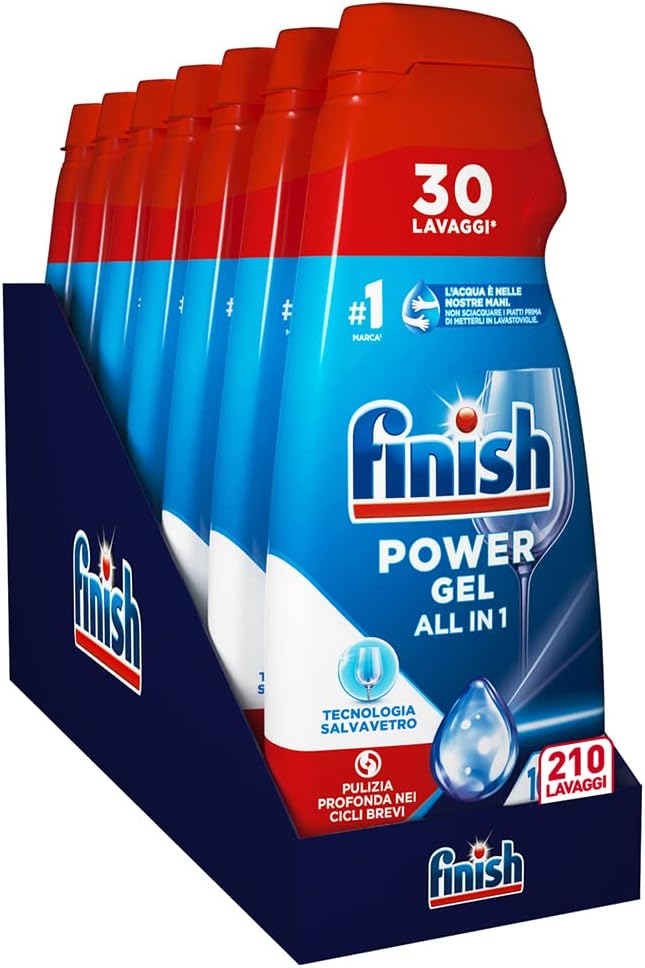 Finish Powergel Gel Liquid Dishwasher, Multiaction, 100% Protected Tableware, 210 Washes, 7 Packs of 30 Washes