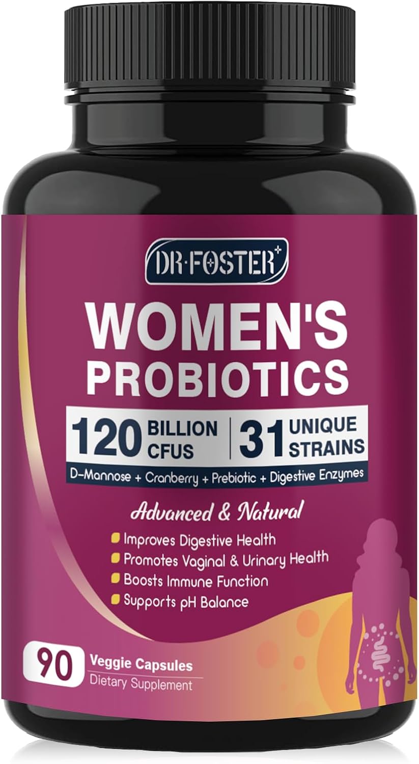 Probiotics for Women Digestive Health, Vaginal probiotics 120 Billion CFU 31 Strains with Digestive Enzymes & Prebiotics & D Mannose & Cranberry for Urinary Tract, 90 Capsules