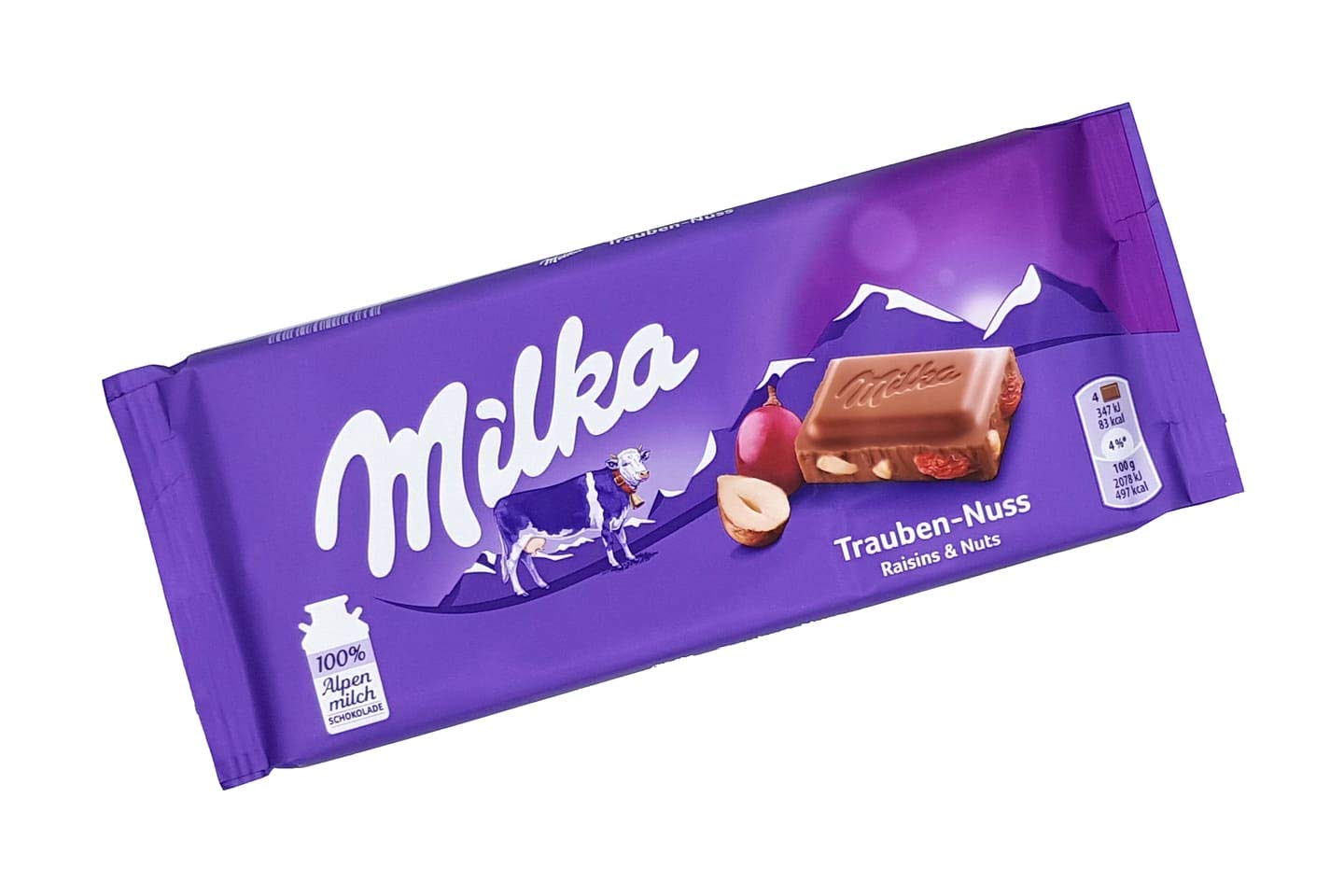 Milka Alpine Milk Chocolate with Raisins and Hazelnuts, 3.52-Ounce Bars (Pack of 10)