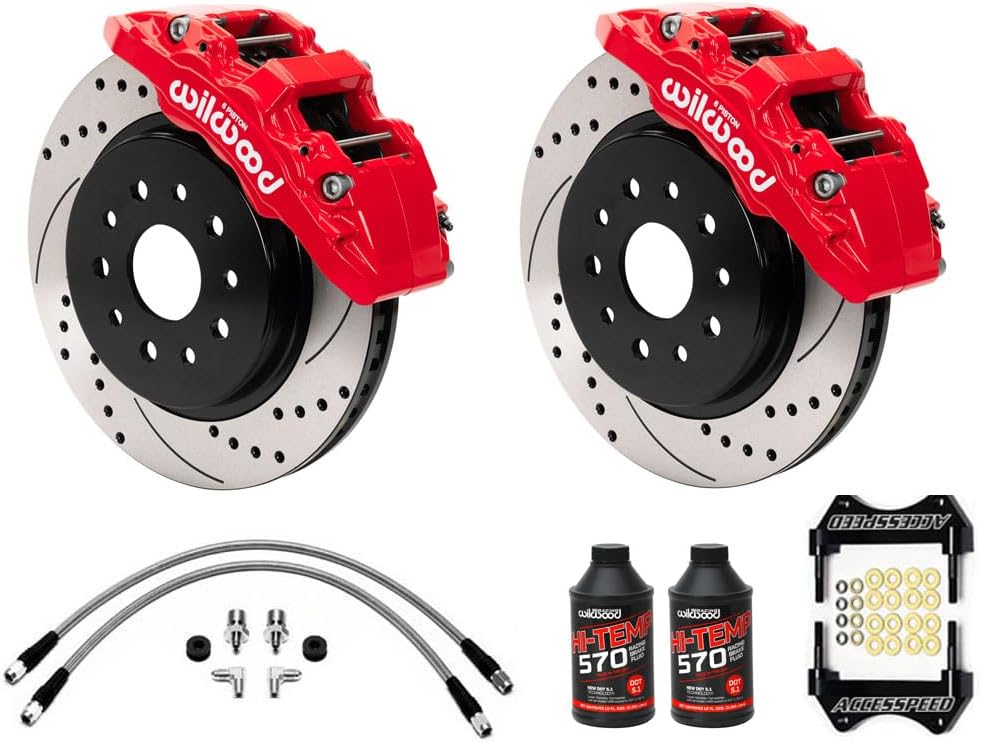 Wilwood AERO6-DM Front 14 Big Brake Kit Combo with Red Calipers Drilled Rotors Brake Lines & Brake Fluid Compatible with 2007-2018 GM 1500 Truck & SUV