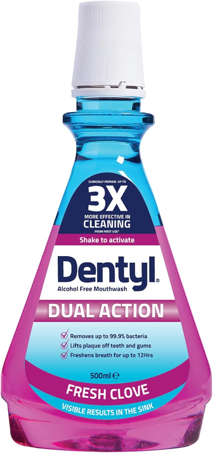 Dentyl Dual Action CPC Mouthwash, 12hrs Fresh Breath & Total Care, Alcohol Free, Fresh Clove, 500 ml