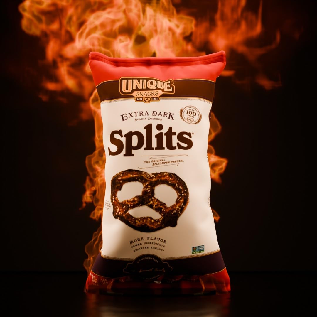 Unique Snacks Extra Dark Splits Pretzels, Original Split-Open Pretzels, Delicious Homestyle Baked Snack Bag, Vegan, OU Kosher, and Non-GMO Food, No Artificial Flavor, 11 Oz. Bag, Pack of 3