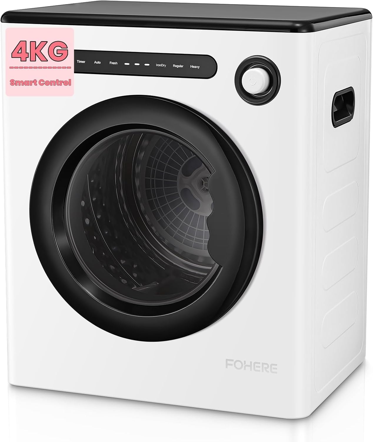 4KG Vented Tumble Dryer, FOHERE 1200W Compact Vented Tumble Dryer, 6 Auto Drying Mode, Smart Drying, Double Temperature Control Protection, for Apartment, Home, Dorm, RVs, White