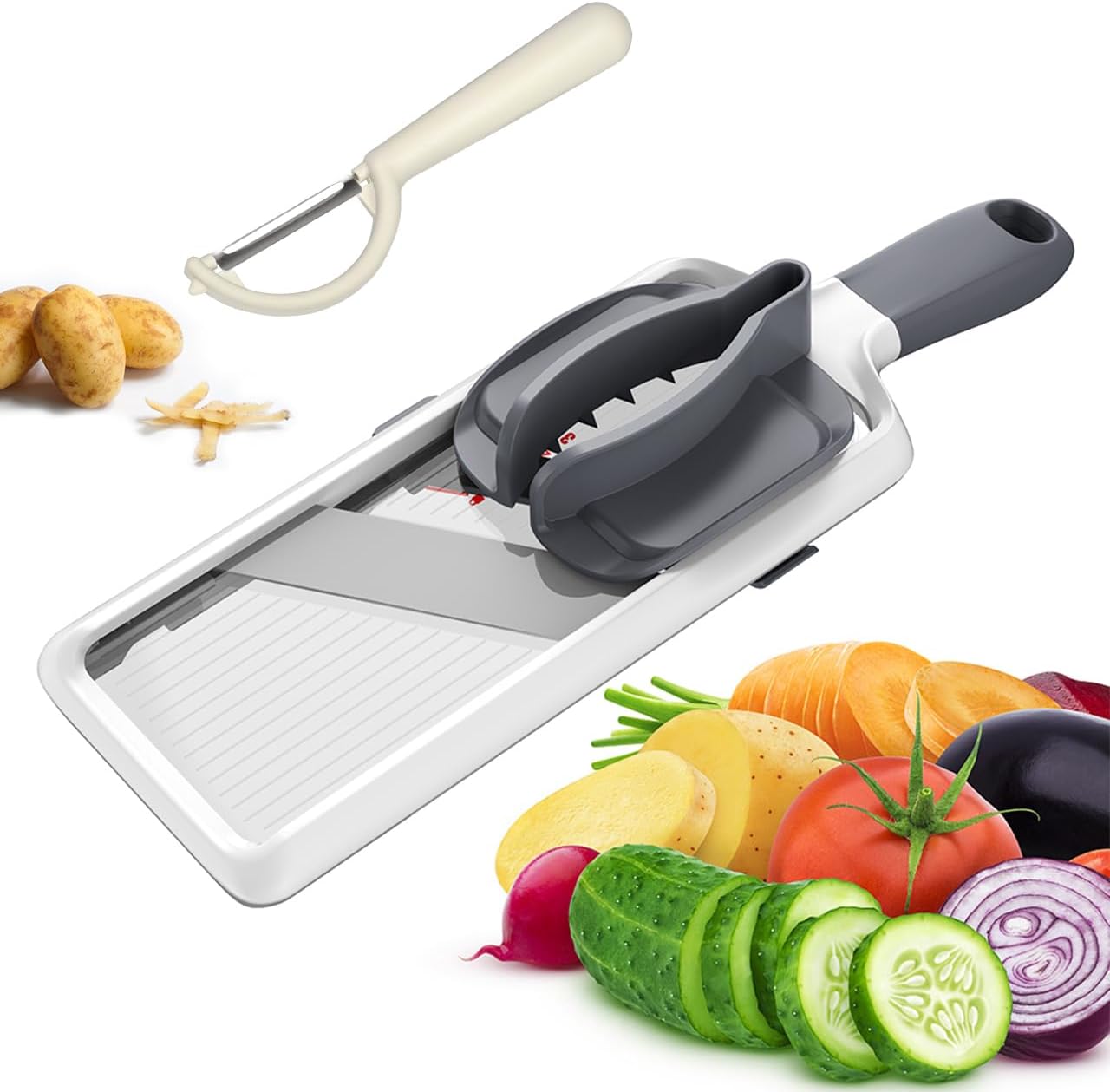 Multi Handheld Mandoline Slicer - Adjustable Stainless Steel Blade, Slicer Vegetable Cutter with Comfort Grip, Safety Features, Easy to Clean, Slicers for Fruits and Vegetables
