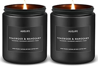 2 Pack Teakwood & Mahogany Candle | Candles for Men, Candle Gifts for Men - Masculine Candle - Soy Candle for Home Scented - 7oz Black Jar Candles Long Lasting Candles