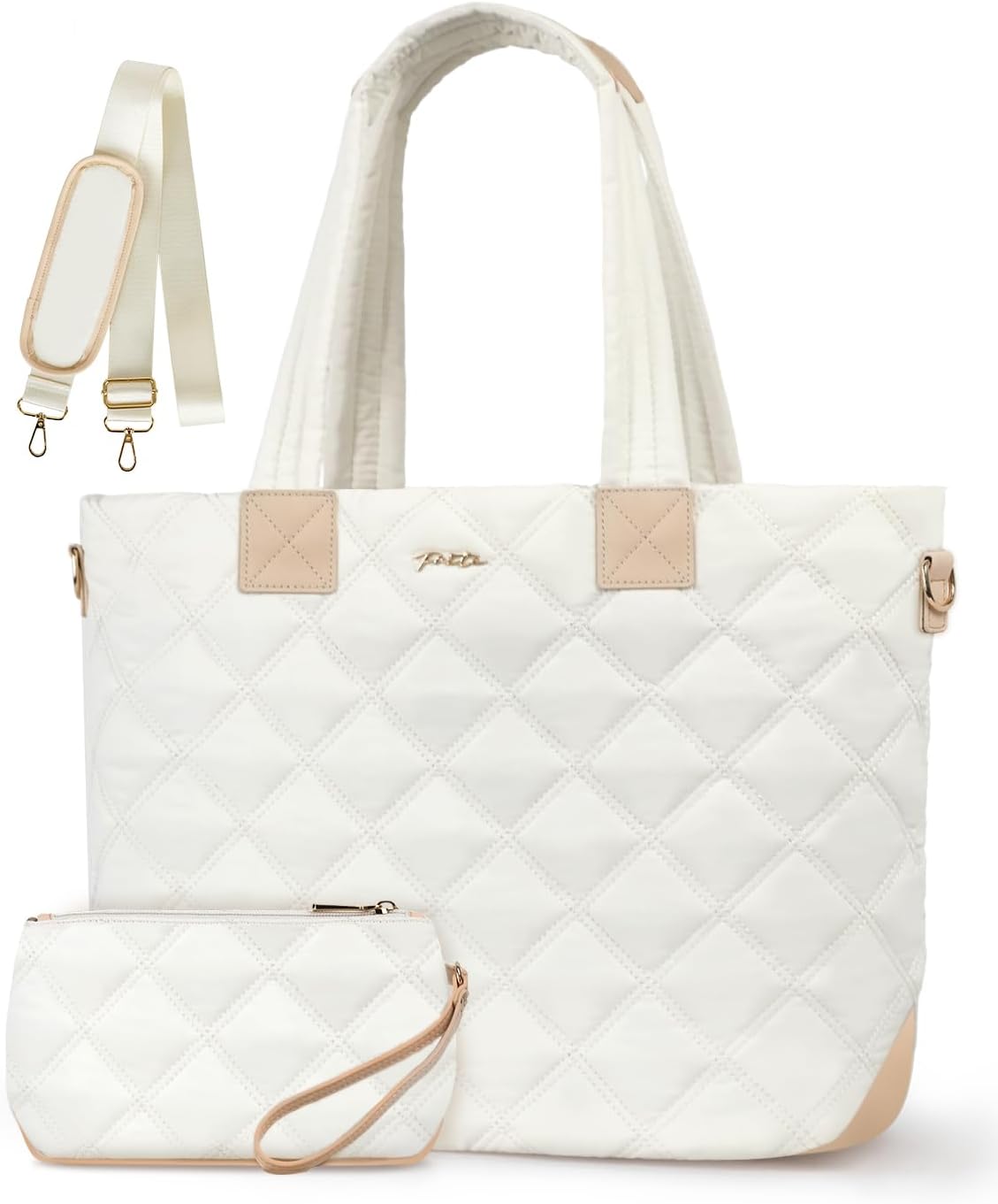 Prite Laptop Tote Bag for Women Large Puffer Quilted Shoulder Handbag Lightweight Fluffy Teacher Nurse Bag with Shoulder Strap for Work, Travel, Gym, School