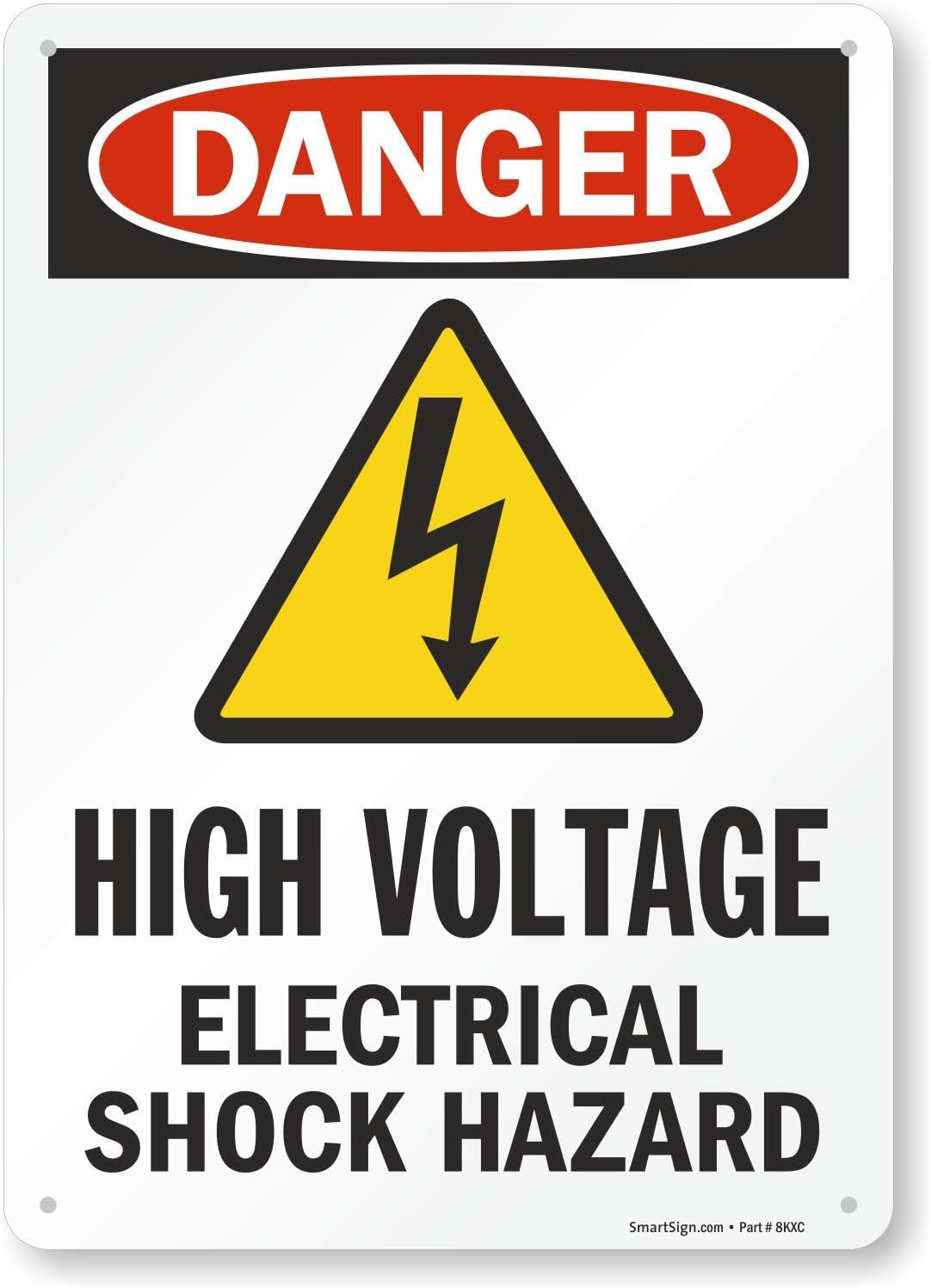 SmartSign - U9-2436-NP_10x14 "Danger - High Voltage, Electrical Shock Hazard" Sign | 10" x 14" Plastic Black/Red on White