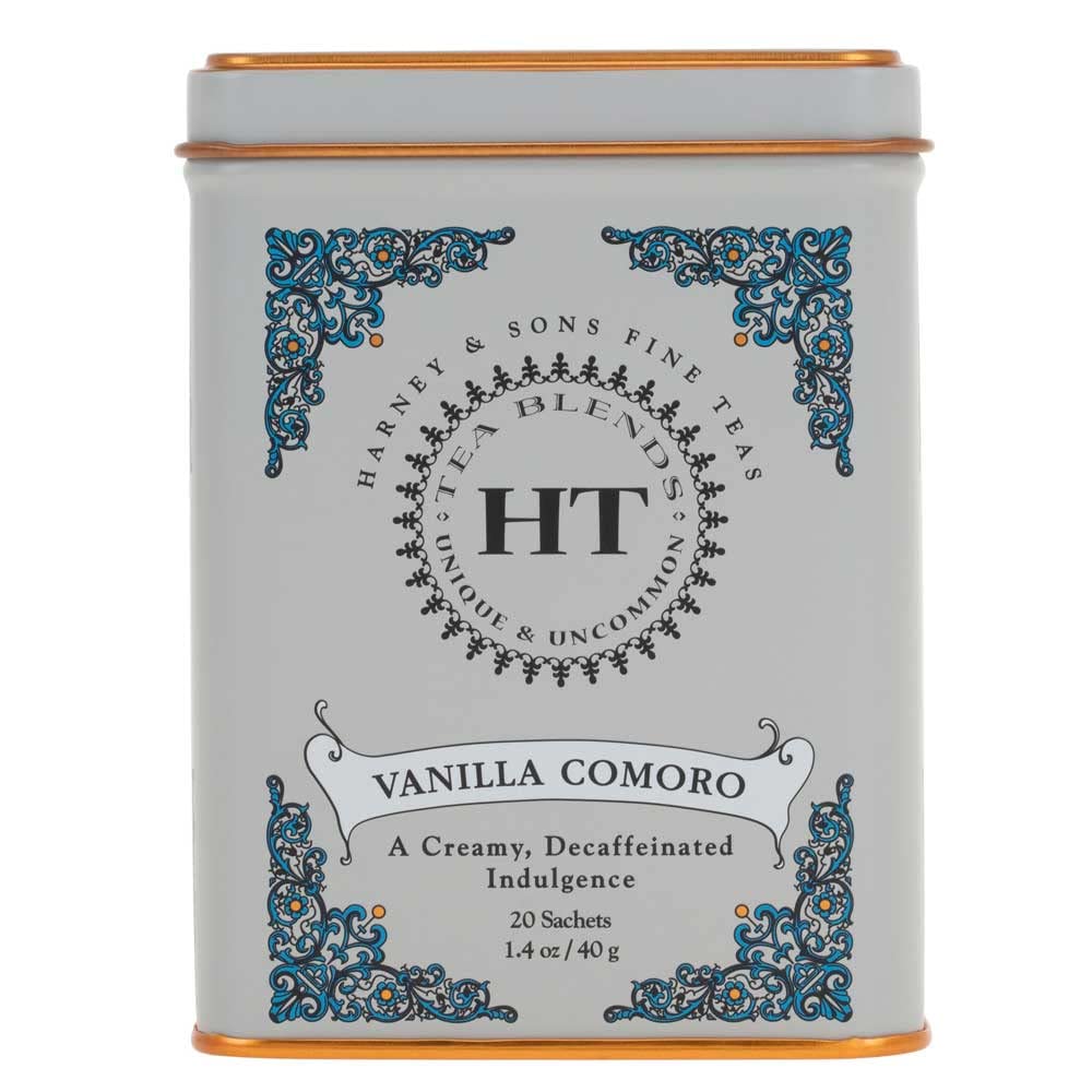 Harney & Sons Tea Decaffeinated, Great Present Idea, Vanilla Comoro, 1.4 oz Tin (20 Sachets)