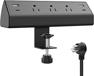 Desk Clamp Power Strip USB C,Desktop Mount Surge Protector,40W Fast Charging Station,2 PD 20W USB C Ports,3 Outlets,6FT Flat Plug,Desk Edge Power Strip for Home,Office,Fit 1.96" Tabletop Edge