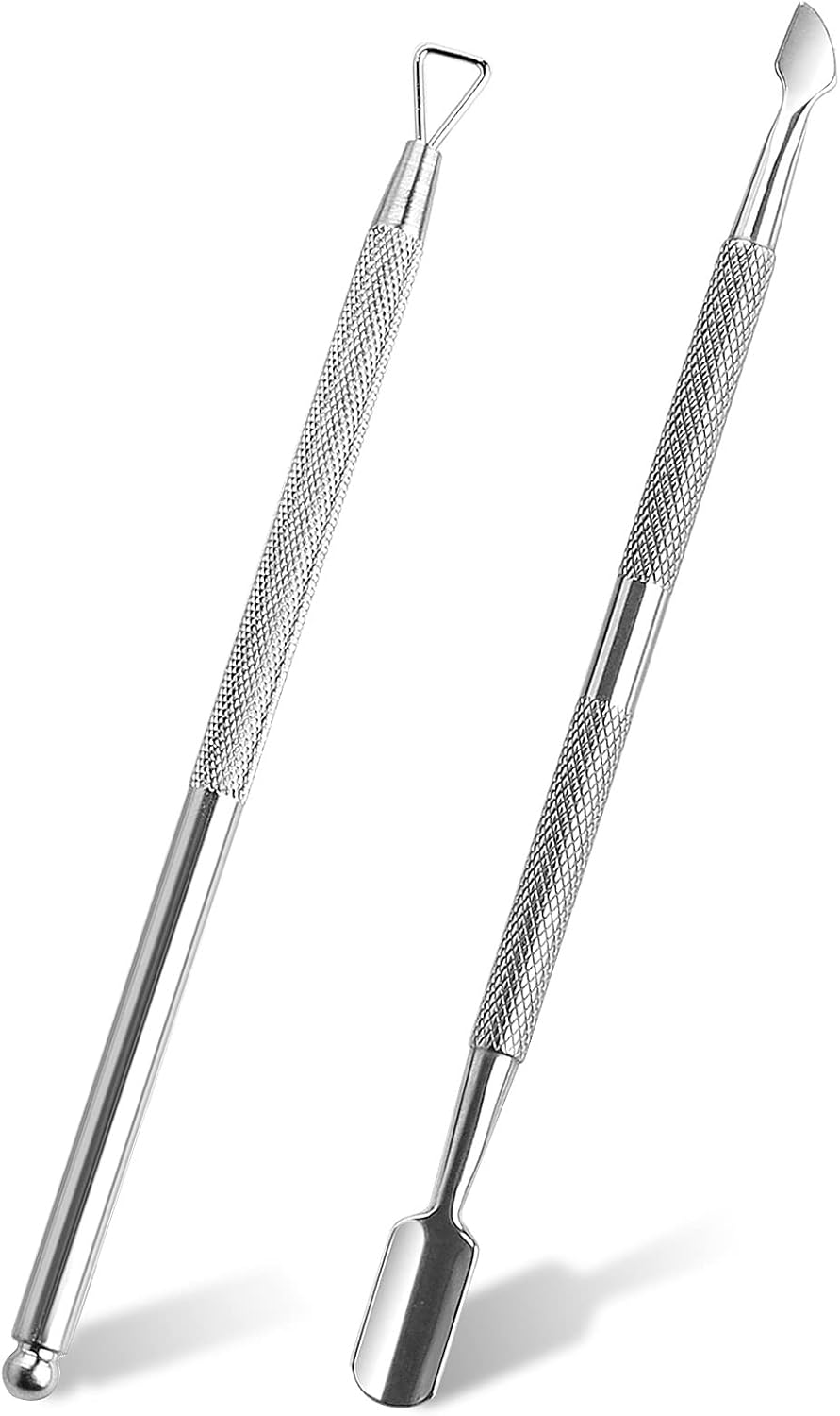 Fishing Fun Cuticle Pusher, 2 Pcs Stainless Steel Cuticle Pusher Tool,Double End Manicure Pedicure UV Gel Nail Polish Remover Tool for Fingernails and Toenails, Silver