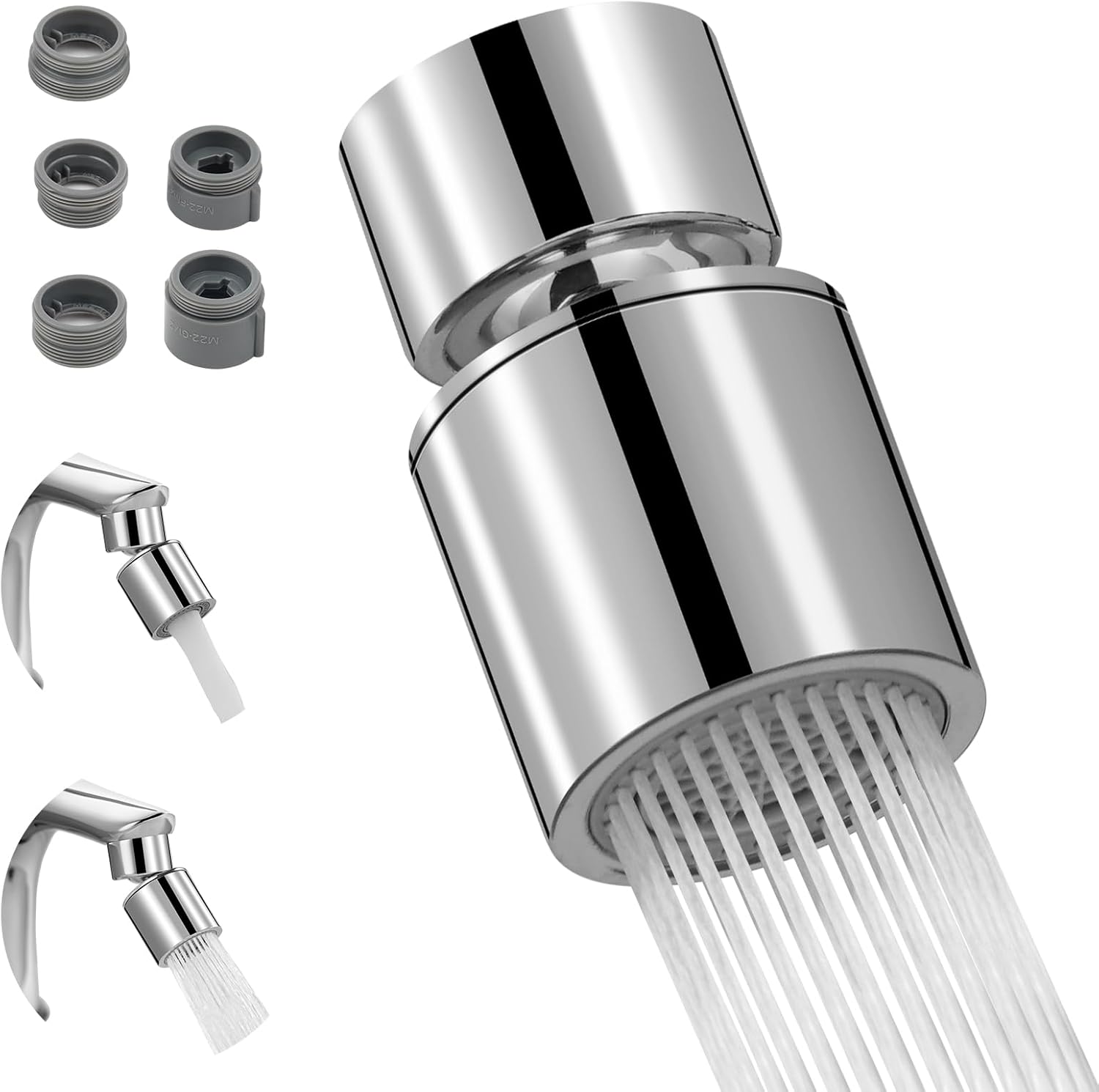 Hibbent Kitchen Sink Faucet Aerator, 360-degree Swivel Adjustable Sink Faucet Head Replacement, 2 Spray Modes Function Soft Stream/Strong Sprayer 22mm Female Thread - Chrome