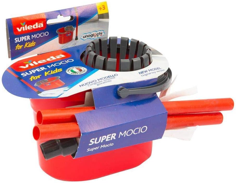 Vileda Red Mop and Bucket Set for Kids, Imitative Toy for Little Helpers, Encourages Imaginative Play, Original Toy Version including Bucket, Wringer and Mop, Suitable for Ages 3+